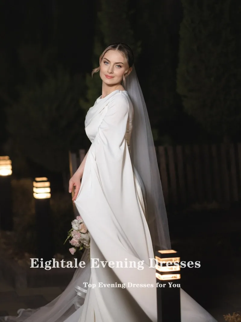 Eightale Arabisches Hochzeitskleid mit O-Ausschnitt, maßgeschneidert, weiß, elfenbeinfarben, bodenlanges Brautkleid, Meerjungfrau-Braut-Partykleid