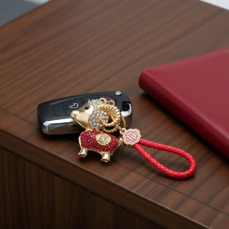 Sparkling Rhinestone Sheep Keychain Gold Plated Durable Bag Pendant Fashion Accessory for Women Party Gift Daily Wear