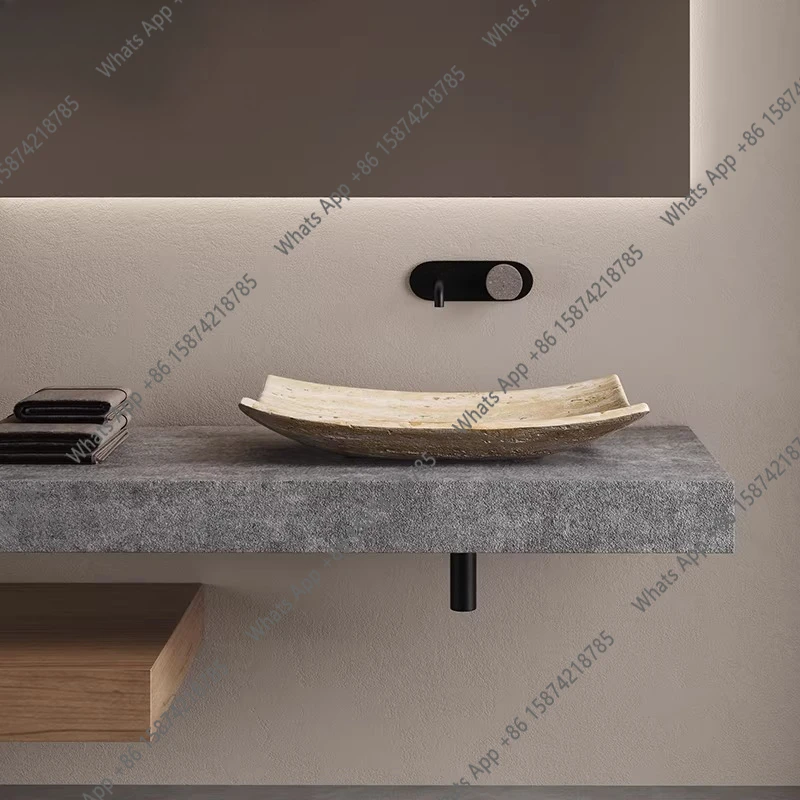 Italian minimalist travertine table basin, designer high-end club hotel, small size creative art basin