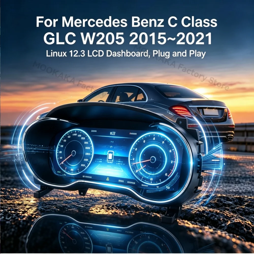 Aftermarket Digital Dashboard For Mercedes Benz C Class GLC W205 2015~2021 Linux 12.3 LCD Dashboard Multifunction Car Interior