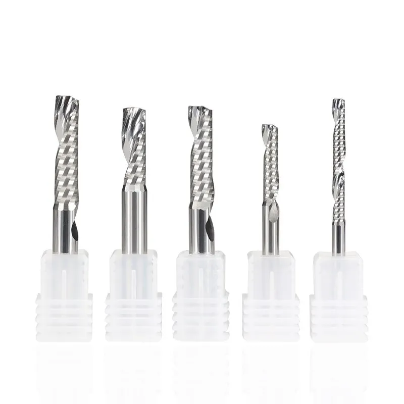 Single Flute End Mills Spiral Router Bit Tungsten Carbide Milling Cutter 4/6mm Shank CNC Router Bits 3D Milling Cutter Drill