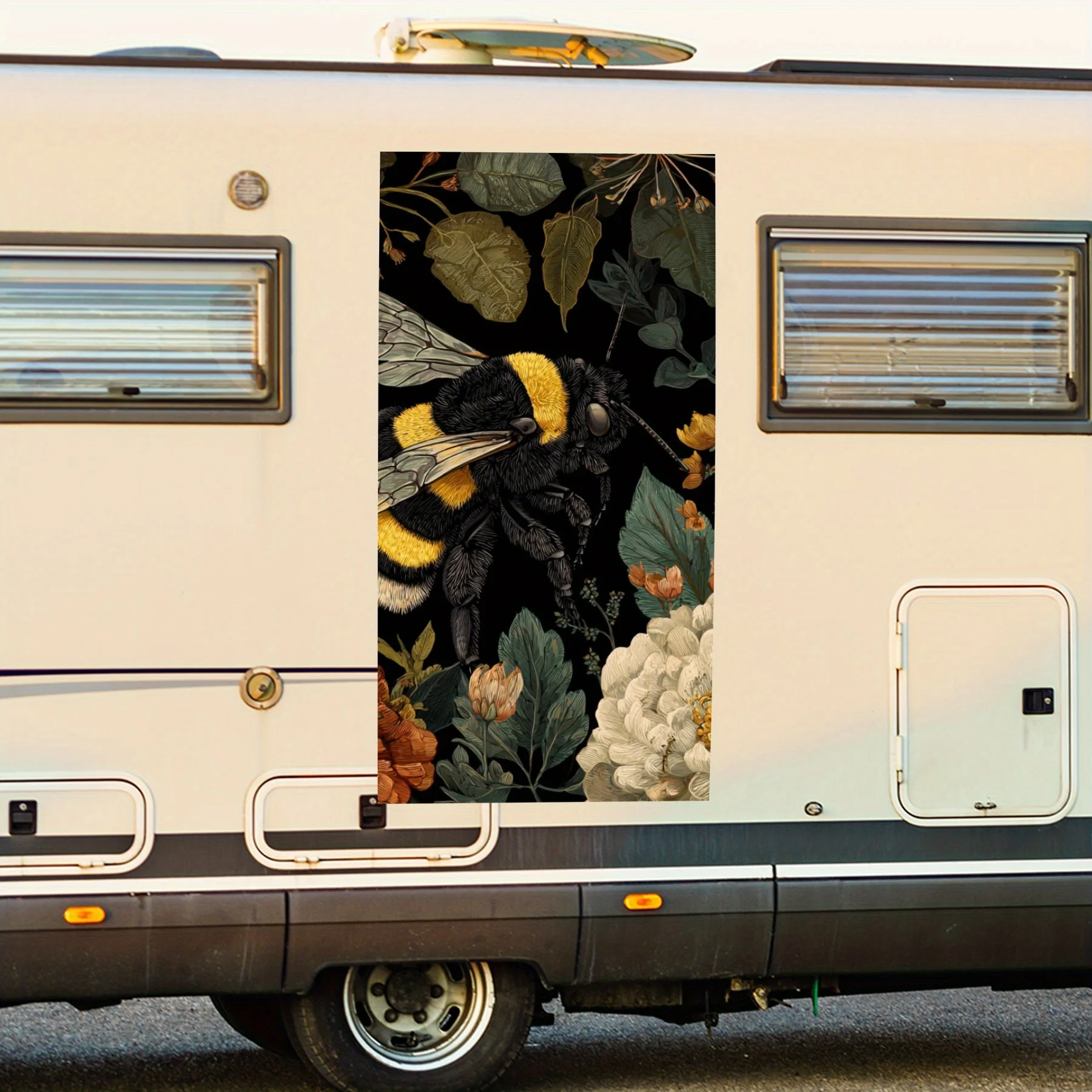 

Натуральная пчела с цветочным рисунком, водонепроницаемая виниловая наклейка для стороны автофургона, самоклеящиеся наклейки для украшения и защиты корпуса автофургона, идеальный вариант