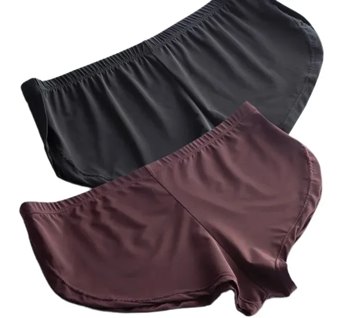 Men\'s Ice Silk Split Side Arrow Pants Quick-Dry Breathable Athletic Running Shorts Low-Rise Sexy Lounge Underwear