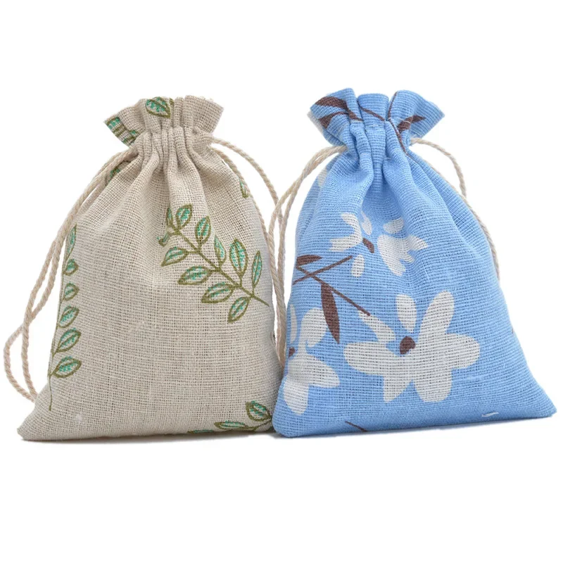 10 Stück/Set 10x14 13x18cm Leinen-Baumwoll-Geschenktaschen Schmuckverpackung Zugbeutel Verlobungs-Süßigkeiten-Verpackung Wiederverwendbare Geschenktaschen