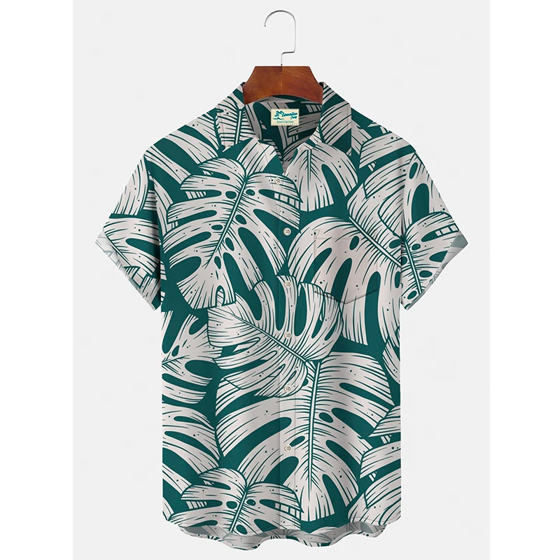 Hawaii Beach Tropical Leaf Pattern 3D Print Blouses Men Women Short-sleeve Shirts Buttons Shirt Summer Holiday Party Camisa Tops