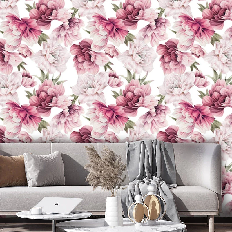 Papel de parede de vinil floral multicolorido descascado e colado, adesivo de parede autoadesivo, paredes do quarto, decoração de casa, rosa branco e rosa vermelha