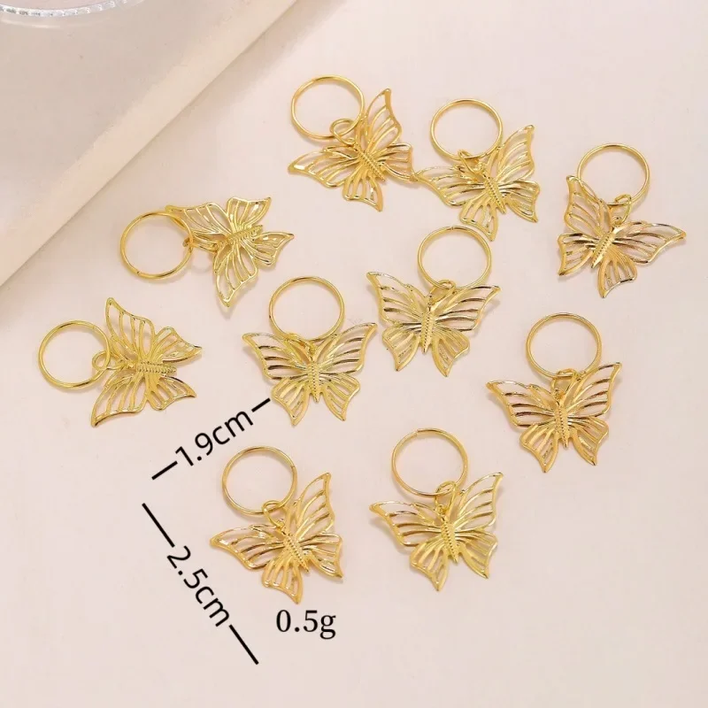 10 Pcs Gold Butterfly Hair Braids Cuffs Hair Charms Dreadlock Jewelry Braid Rings Decorations for Braiders