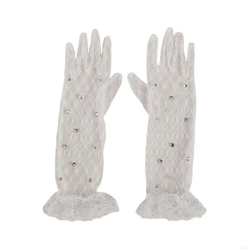 

Kids Lace Gloves for Girls 3-12Y Parties and Ceremonies Stage Performances Mittens Wedding Accessories