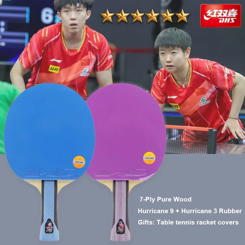 

DHS 6 Star Table Tennnis Racket 7-Ply Pure Wood Table Tennnis Racket with Hurricane 9 Rubber Professional Ping Pong Paddle FL/CS