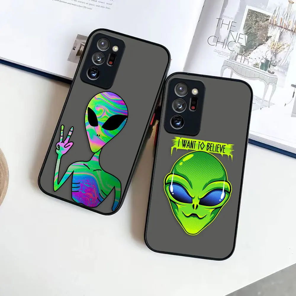 Matte Phone Case for Samsung NOTE 20 10 9 8 A13 A12 A10 A11 7 A05 A04E A04 A03S A02S A03 5G ULTRA Plus Case Capa Alien Image Art