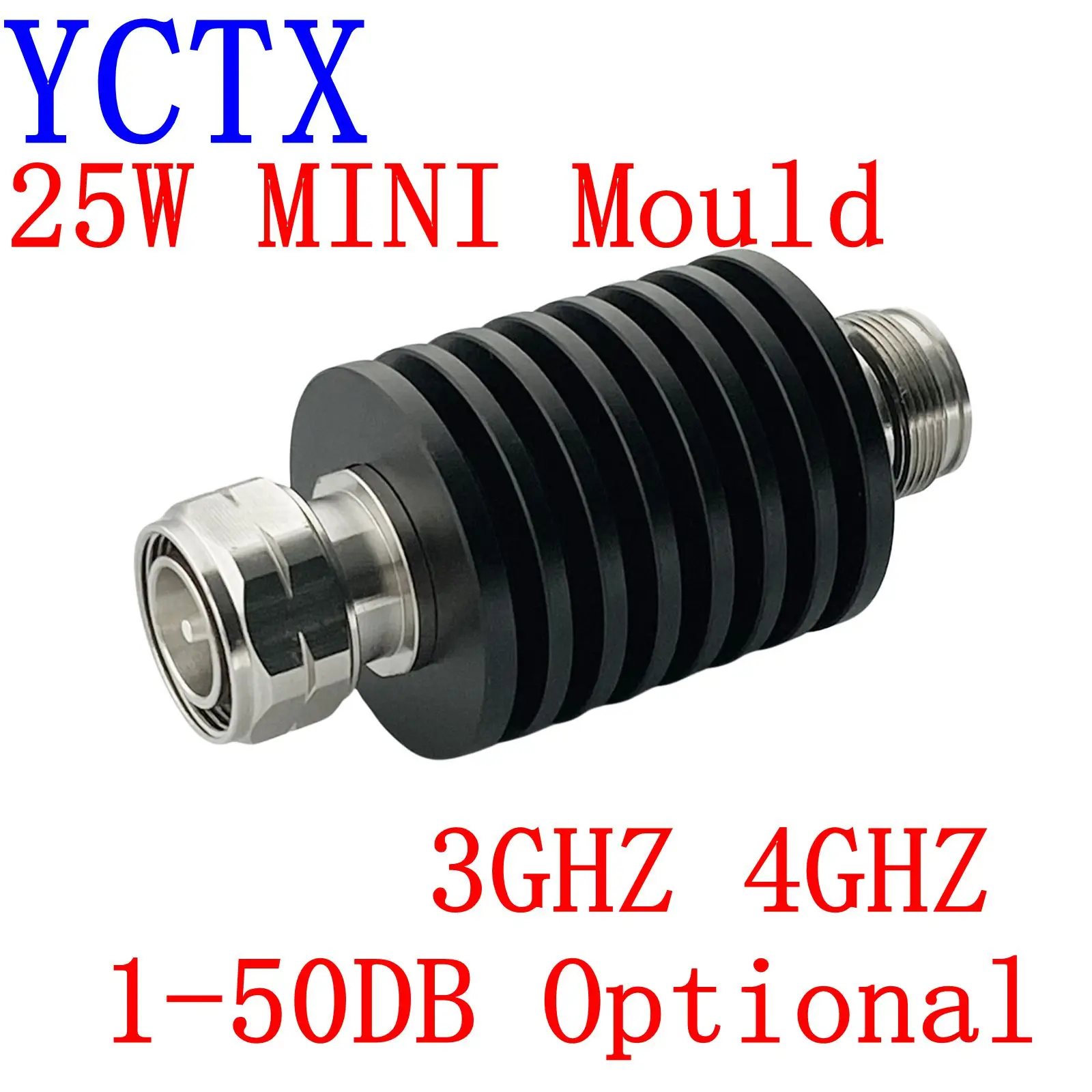 4.3-10 25W MINI DIN-JK Coaxial rf attenuator fixed attenuator DC-3GHZ/4GHZ 50ohm 1dB 2dB 3dB 10dB 20dB 30dB 40dB 50db for lab