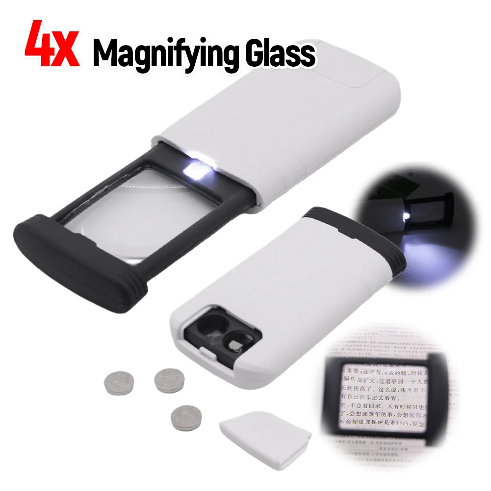 Pull-Out Magnifying Glass Foldable Portable Magnifier Handheld 4x Pocket Loupe Rectangular for Reading Jewelry/Antique Appraisal