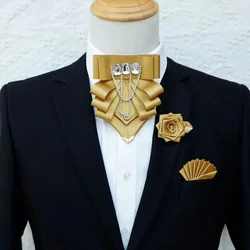 Conjunto de broche de pajarita con flecos de diamantes de imitación blancos originales para hombres y mujeres, vestido de negocios coreano británico, pajarita de boda, Pin de toalla de bolsillo