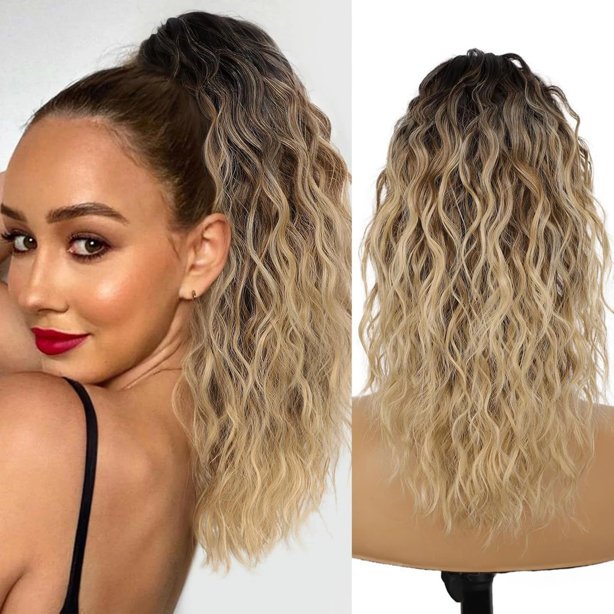 Curly Wavy Ponytail Hair Extensions Synthetic Claw Clip On Ponytail Hairpieces Curly Wave Claw Clip Ponytail Natural-Looking