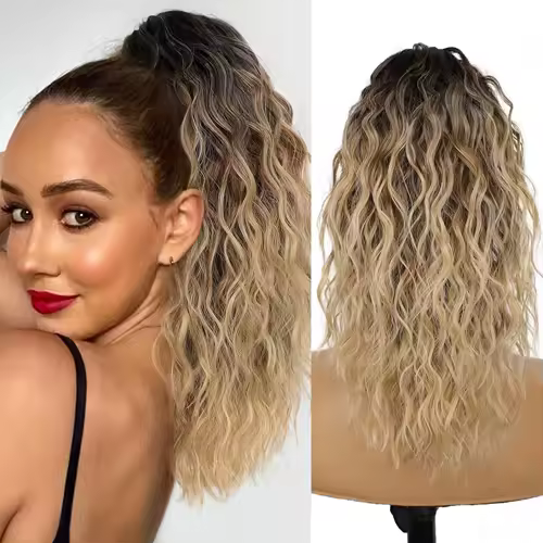 Synthetic Claw Long Wavy Ponytail Extension Black Brown 18-30" Curly Pony Tail Clip in Hair Extensions Fluffy Natural Looking - Image 19