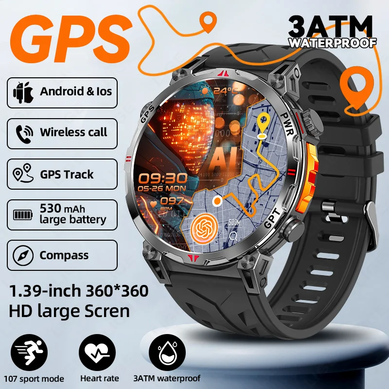 

LIGE 2025 Новые GPS Спортивные Смарт-часы Мужчины 3ATM Водонепроницаемый Фитнес-трекер AI Голосовой вызов 530 мАч Батарея Смарт-часы Компас Браслет