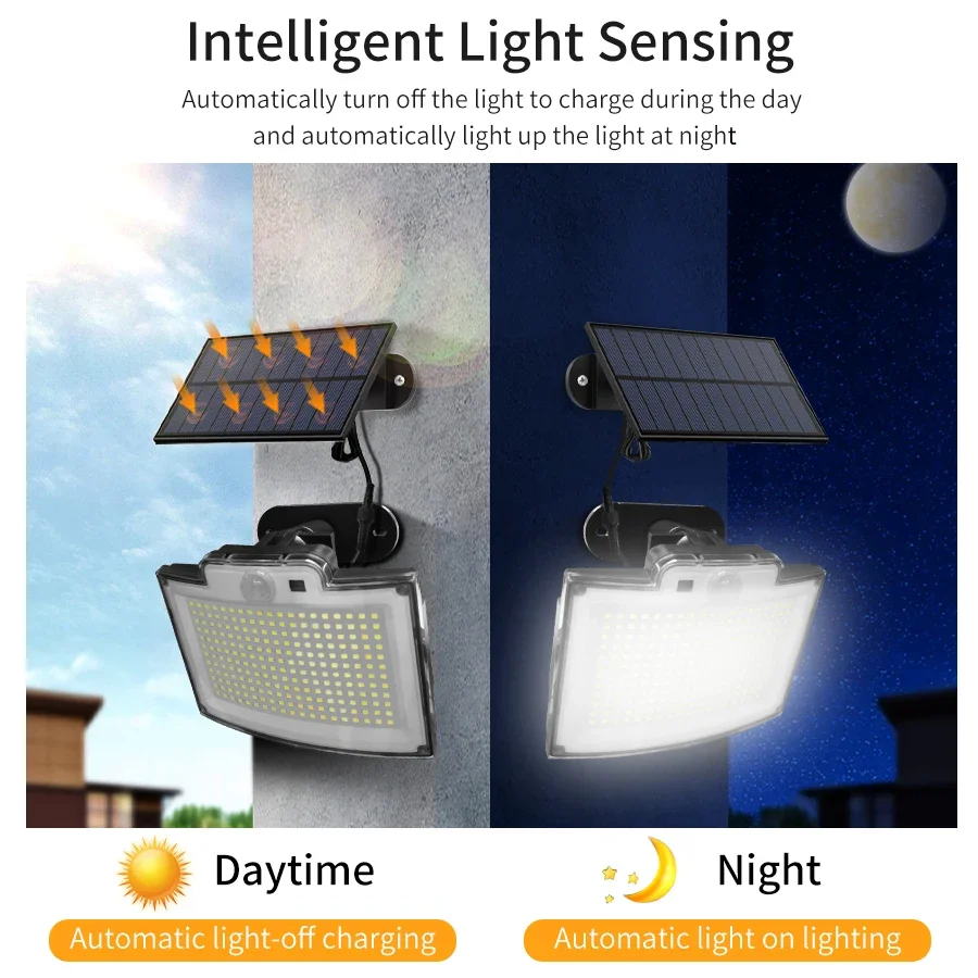 228LEDs Outdoor Solar Lights LED Spotlight Sunlight Powered Wall Lamp Motion Sensor Remote Control Garden Yard Street Lighting
