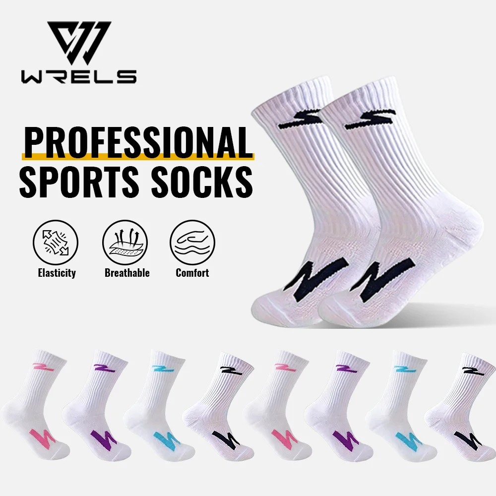 WRELS 1/2/3 Paar Sportsocken, feuchtigkeitsableitend, mit Fußgewölbestütze, Wandersocken für Herren und Damen, Kompressionssocken aus Baumwolle, Crew-Laufsocken
