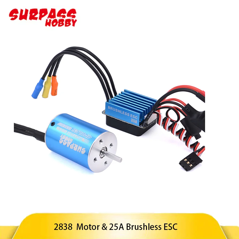 Surpass Hobby 2838 3200KV/3600KV/3800KV/4500KV/4700KV/5300KV/5500KV/6200KV Brushless Motor & 35A ESC for 1/14 1/16 RC Car Boat