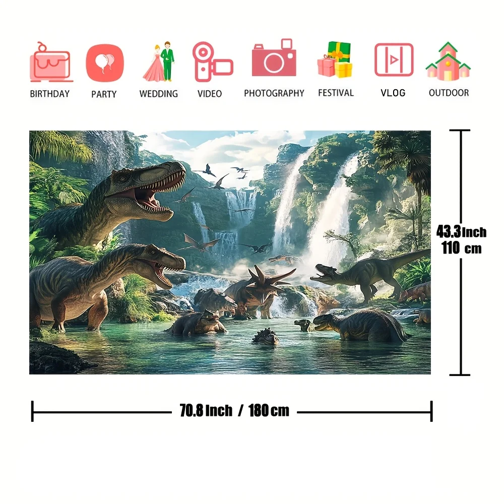 Fotohintergrund zum Thema Jurassic Dinosaur Park – perfekt für Geburtstagsfeiern, Duschen und Osterfeiern, strapazierfähiges Polyester – Detail 9