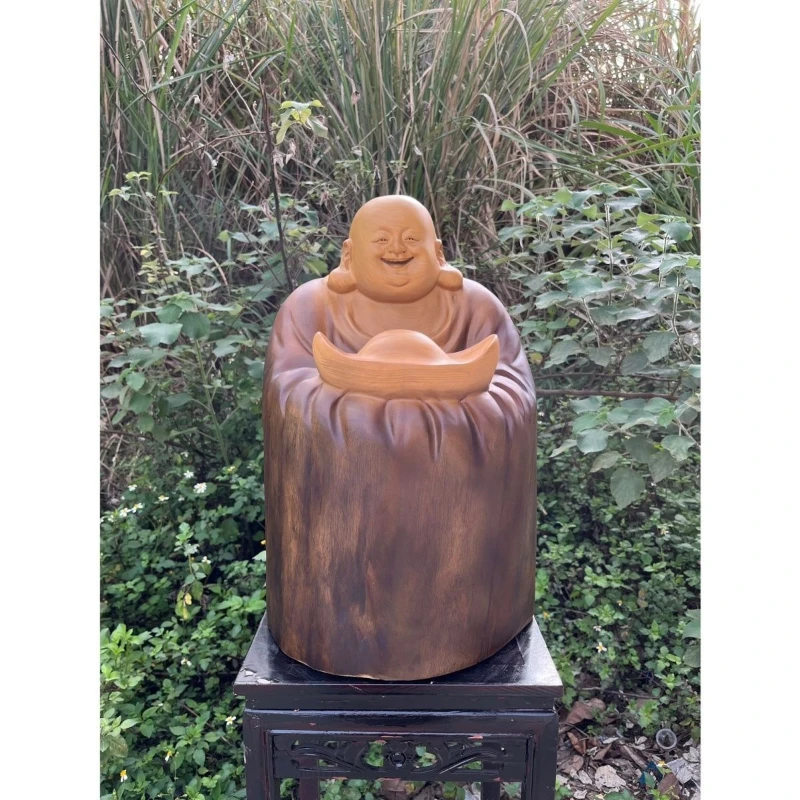 

Camphor wood carving Maitreya Buddha ornament cultural and play crafts home decoration