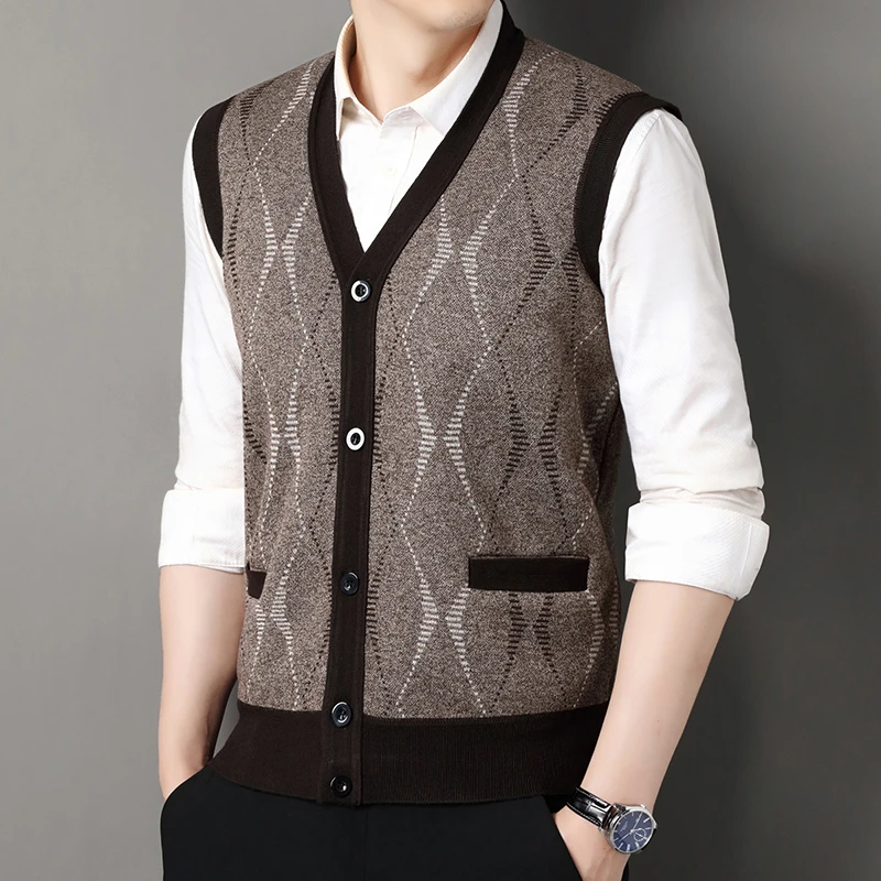 

Classic Mens Cardigan Vest Loose Fit Comfortable Sweater Autumn Winter Warm Knit Jacket With Pockets Casual Coat For Middle Aged