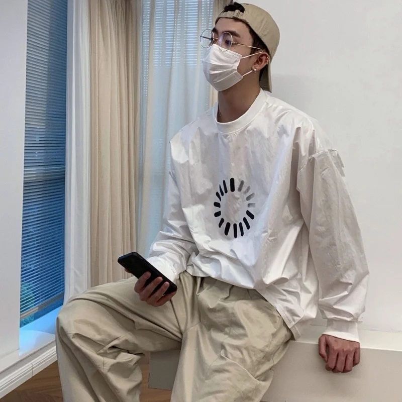 

ZAZOMDE 100% Cotton Long Sleeve Shirt Men Soft Simple Line Graphic Relaxed Fit Sustainable Fashion For Minimalist Enthusiasts