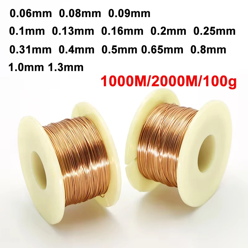 

1000M/2000M 100G/Rolls Copper lacquer wire 0.1mm -1.3mm Cable Copper Magnet Wire Enameled Copper Winding Wire Coil Copper Wire