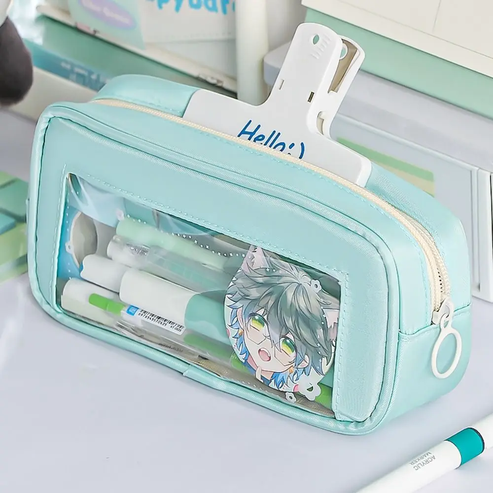 

Durable Fesh Floral Pen Bag Zipper Design Large Capacity Pencil Case Transparent Stationery Organizer Students