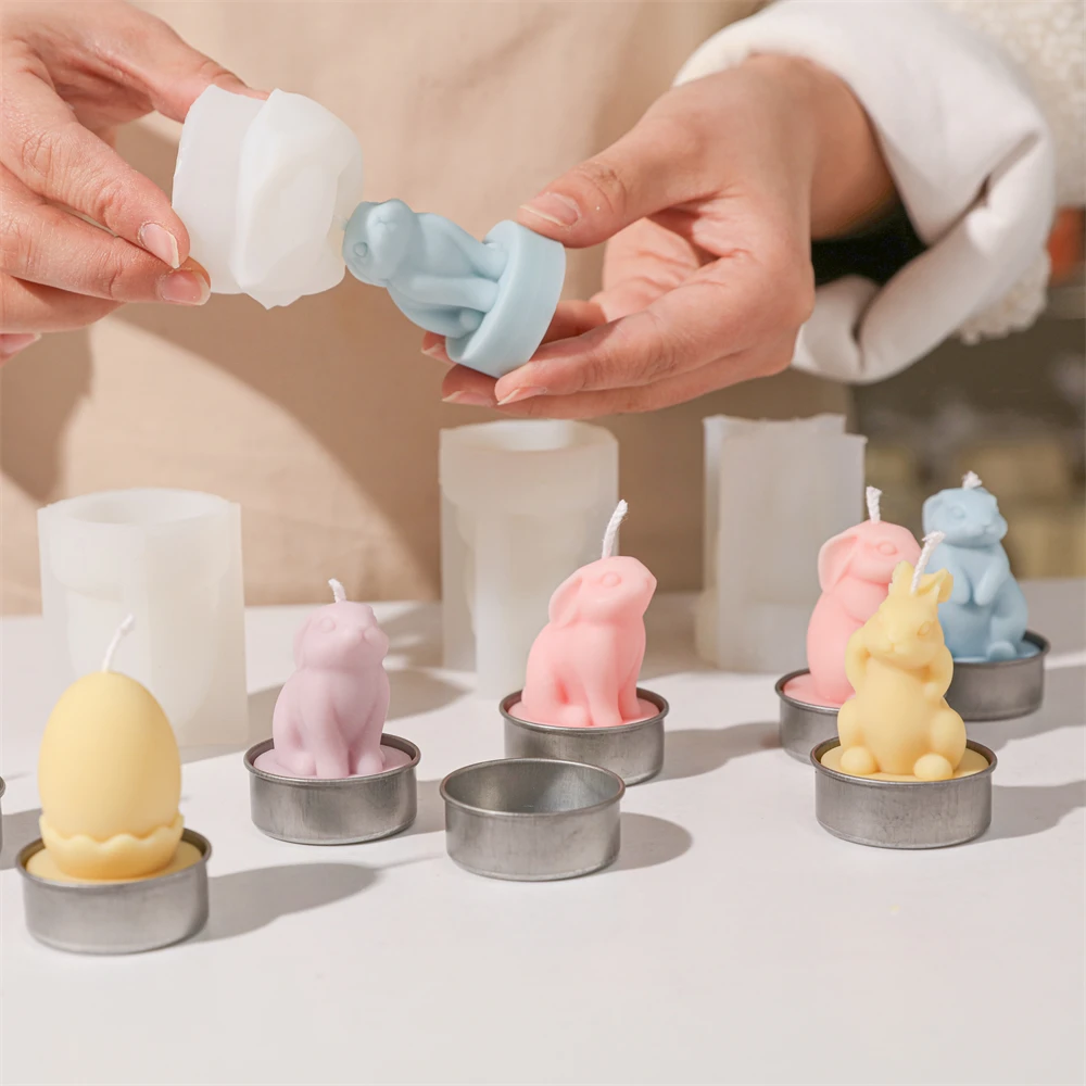 Boowan Nicole Easter Rabbit Tealight Candle Silicone Mold DIY Easter Egg Candle Making Handmade Easter Gift Home Decor