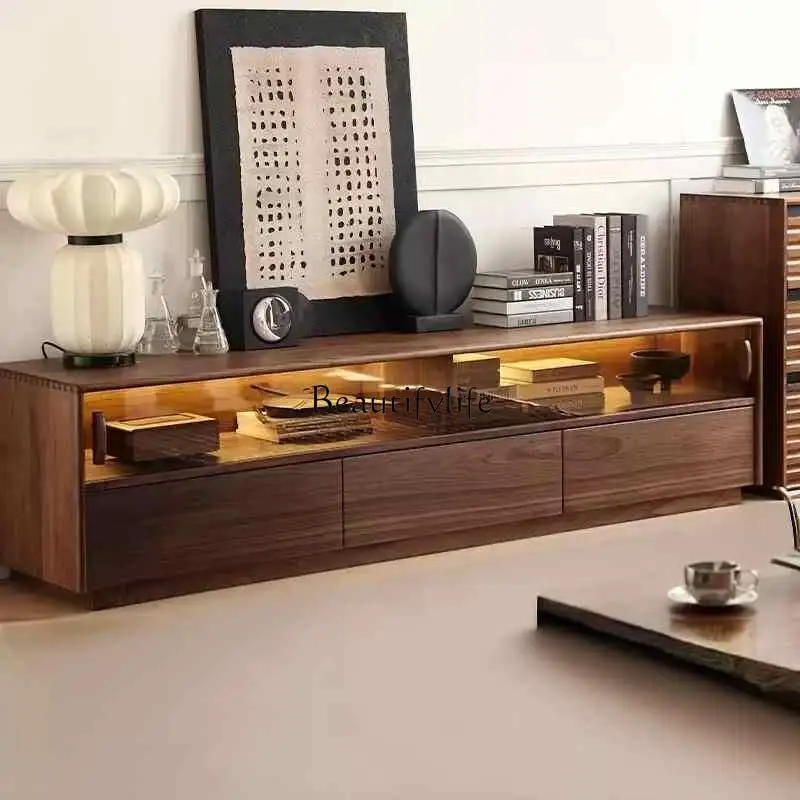

*North American black walnut TV cabinet all solid wood small apartment low cabinet Nordic