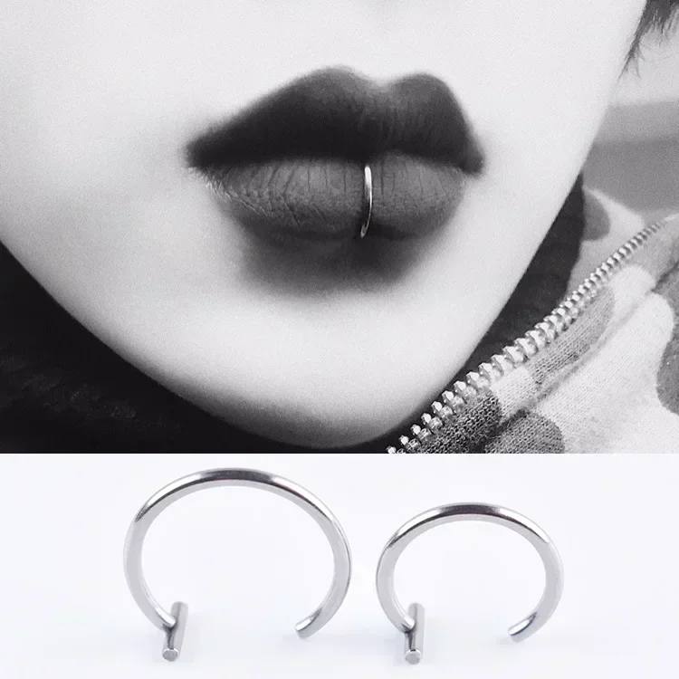 5PCS Punk Lippen Ringe Medizinische Titan Stahl Nase Ring Gefälschte Nase Ring Septum Piercing Clip auf Mund Ring Gefälschte piercing Körper Clip