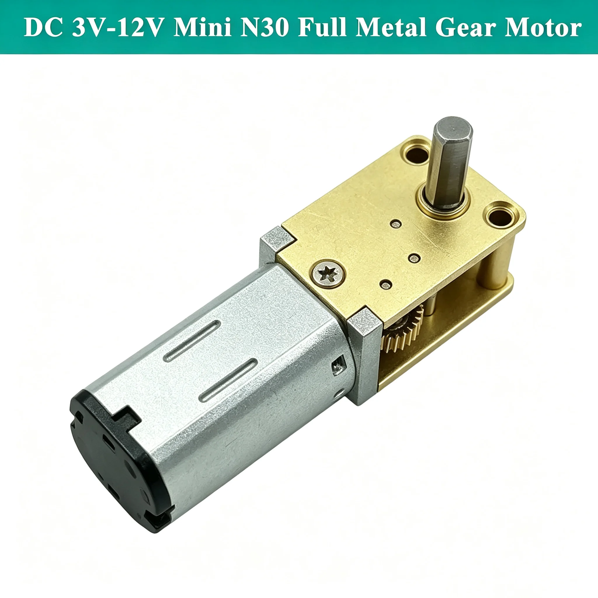 Mini N30 Full Metal Gearbox Gear Motor DC 3V-12V Slow Speed High Torque 135RPM-580RPM Right Angle D-Shaft for Robot Applications