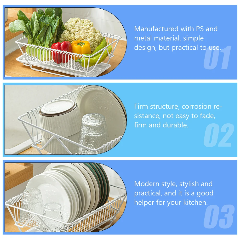 

Modern Style Kitchen Draining Rack Dish Drying Basket Removable Tray Utensils Holder Storage Organizer Countertop Metal