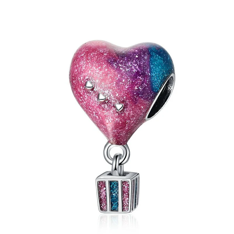 Hot Sale Pink Purple Blue Hot Air Balloon Charm Beads Fit Original Pandora 925 Sterling Silver Bracelet DIY Fashion Jewelry Gift