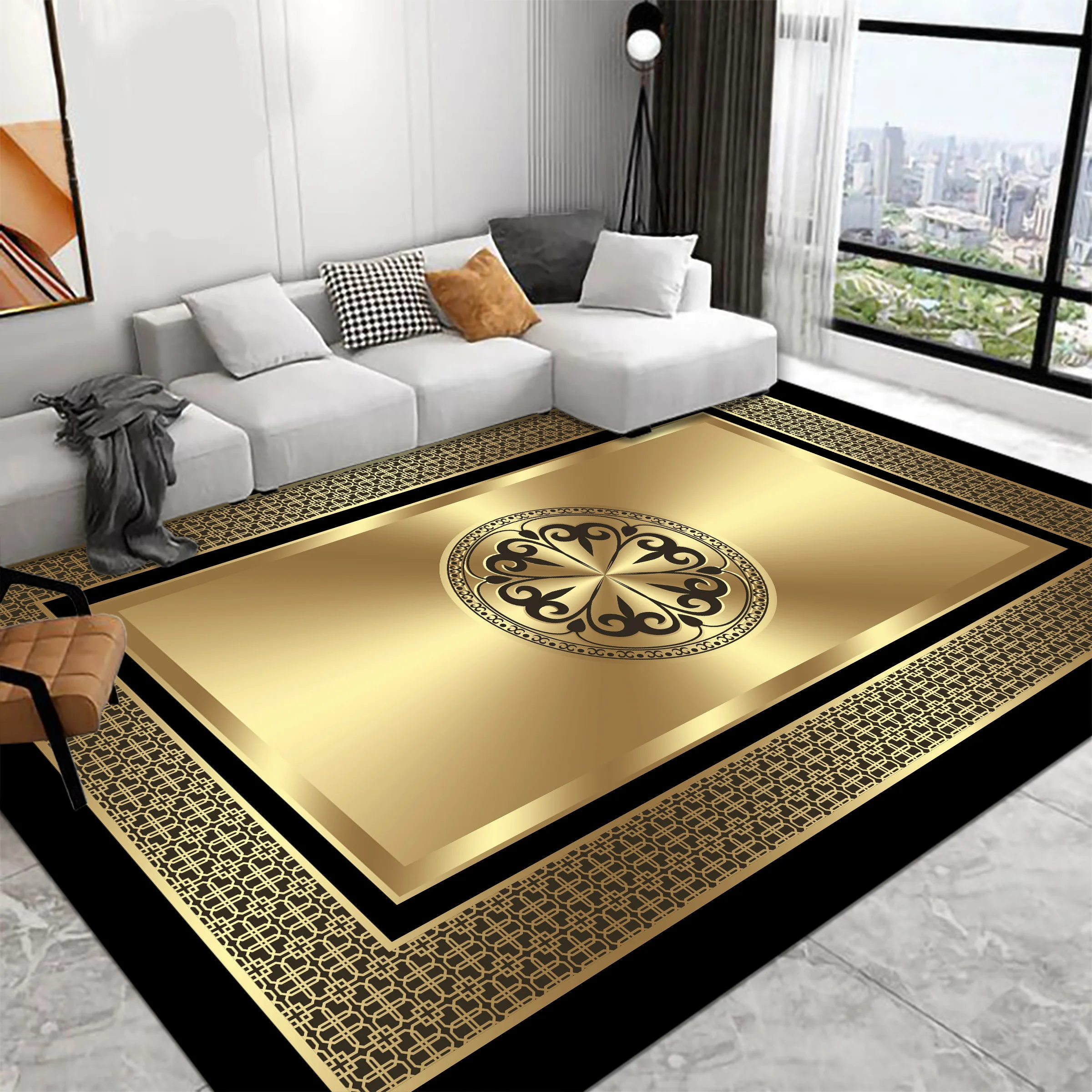 Luxury Decoration Home Carpets Marble Golden Living Room Carpet Hall Sofa Area Large Rug Soft Bedroom Bedside Floor Mat Washable