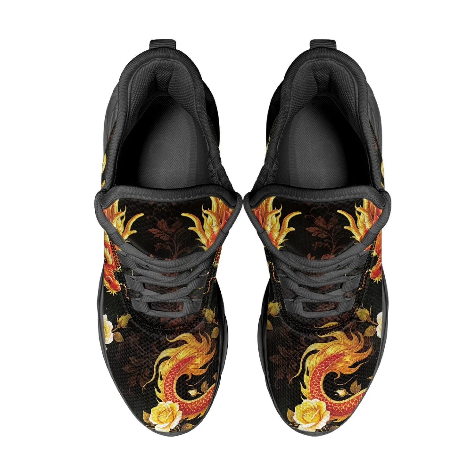 PENSTROLL Dragon Rose Floral Running Shoes Fashion Sneakers for Girls Comfortable Mesh Running Shoes