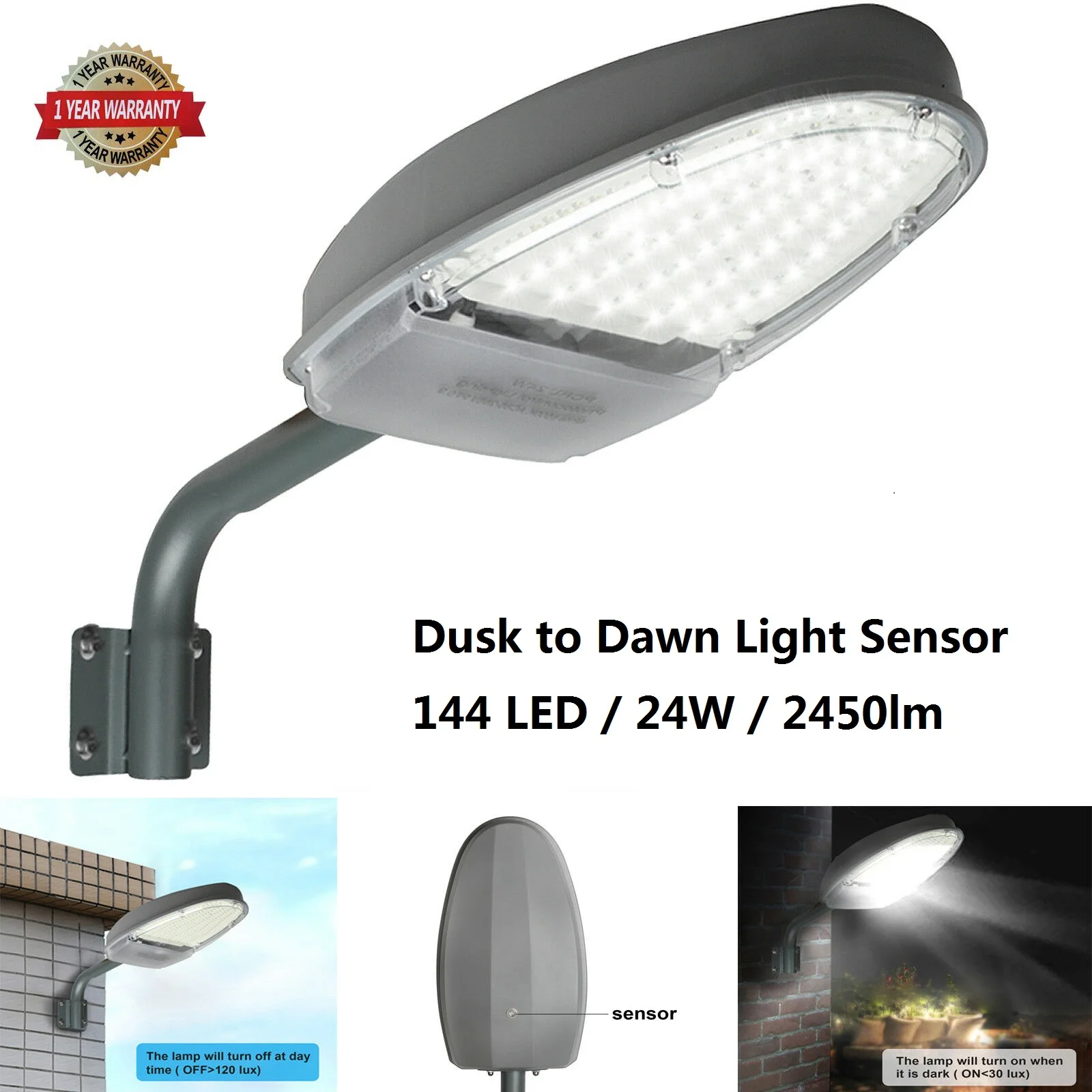 

Outdoor LED Floodlight Security Lamp 24W High Brightness Waterproof Durable Metal Arm for Garden Driveway Yard Pathway