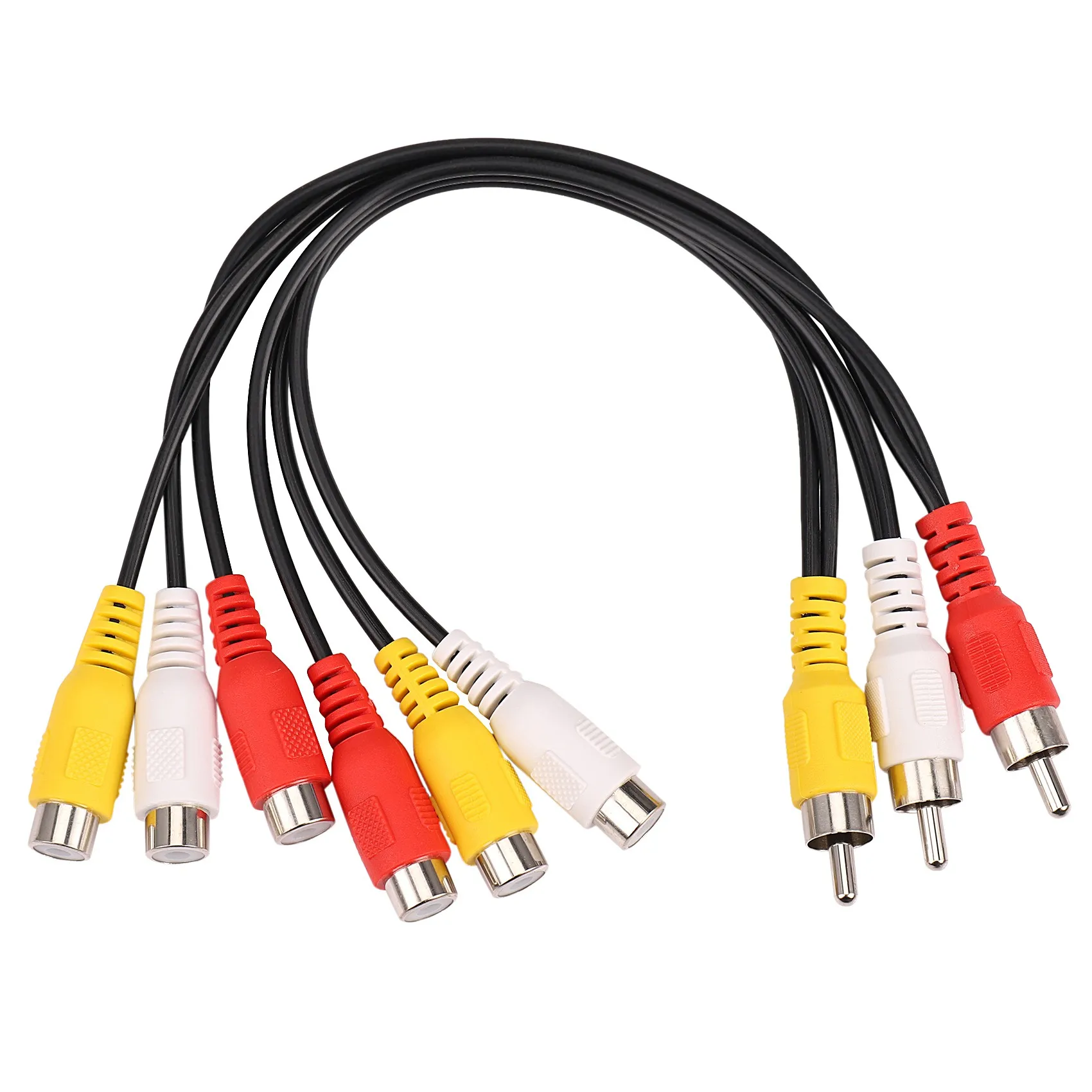A010 New 3 RCA Male To 6 RCA Female Plug Splitter Audio TV DVD Video Adapter AV Cable