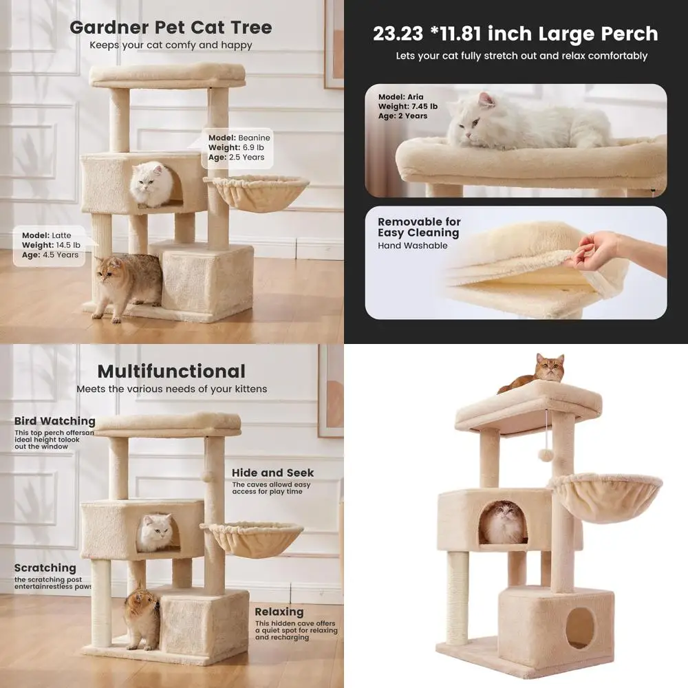 

41 High-Quality Cat Tower for Medium to Large Cats with Thick Posts and Washable Perches