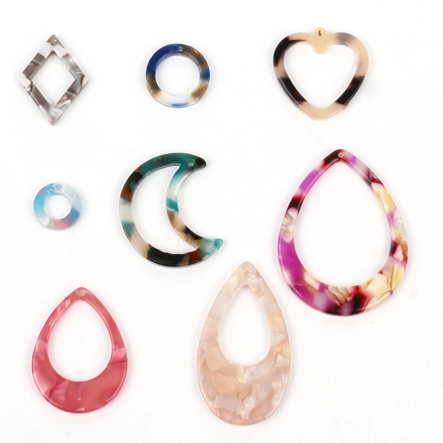 10pcs Mixcolor Water-Drop Moon Heart Acrylic Acetate Resin Charms For Jewelry Making Pendant DIY Necklace Earring Accessories
