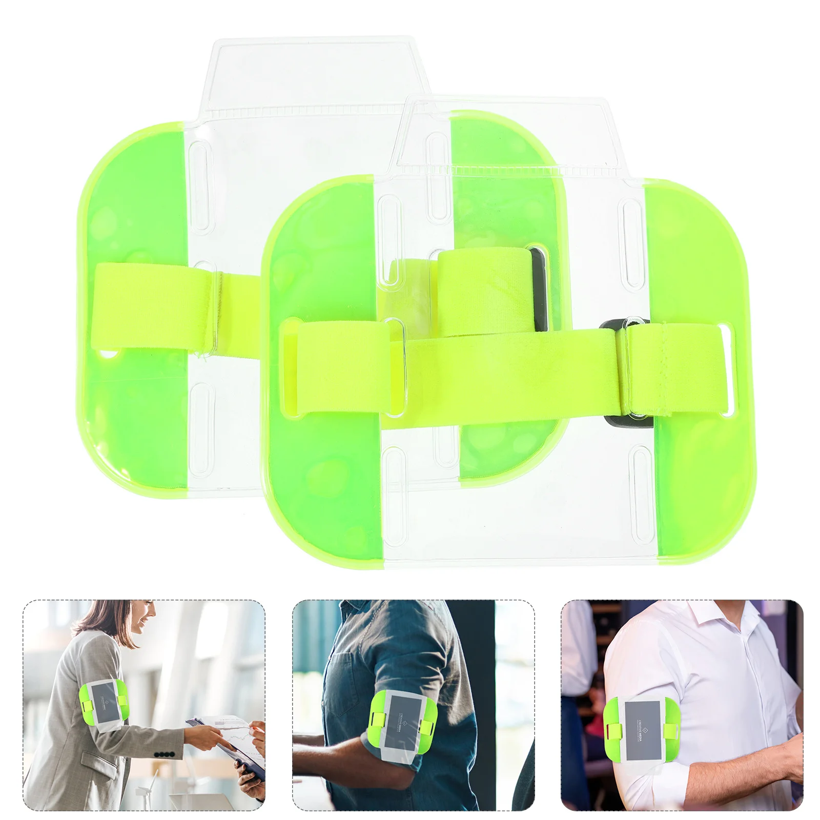 

2pcs Id Badge Holder Adjustable Pvc Nylon Arm Band For Work Security Cards Reusable Portable Badge Storage Holder Tool