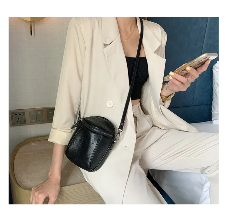 Fashion Trend Mini Leather Women Shoulder Crossbody Bag High Quality Solid Female Messenger Bag Small Cute Ladies Cell Phone Bag