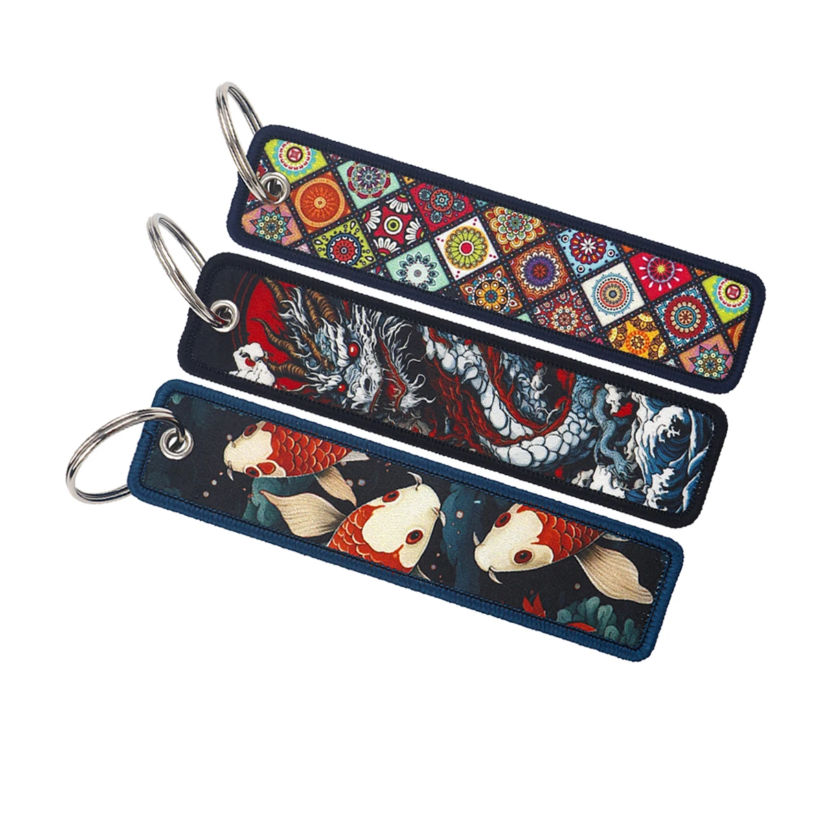 Lucky Koi & Dragon Embroidery Keys Ring Luggage Tag For Aviation Keychains For Car Motorcycle Keys Accessory Pendant For Gifts