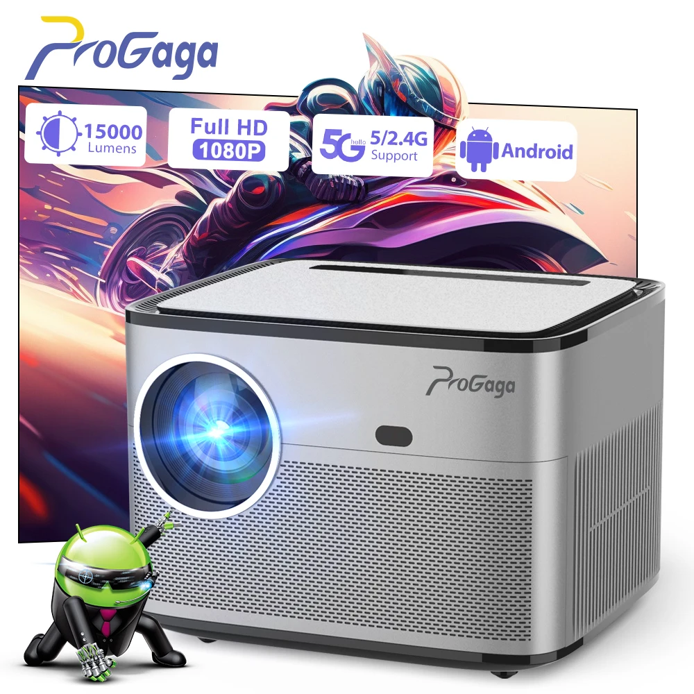 

PROGAGA PG550W Full HD 1080P Projector 5G WiFi Android Projetor 4K Video PG550 Auto Focus Portable Projector Home Theater Beamer