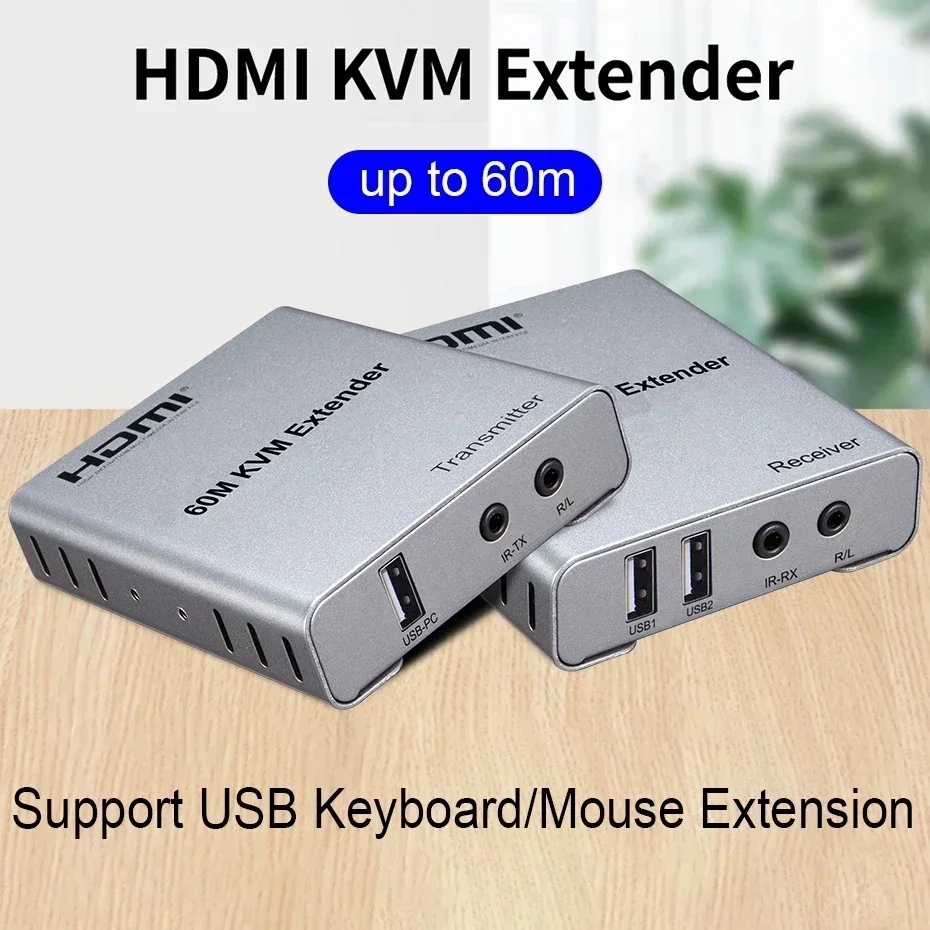 4K 120M KVM HDMI Extender Video Transmitter and Receiver Converter By Ethernet RJ45 CAT5e Cat6 Cable 60m Support Keyboard Mouse