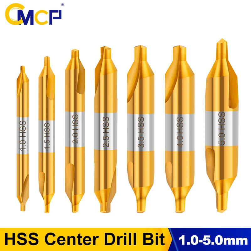 

CMCP 7pcs HSS Titanium Center Drill Bits Set 1/1.5/2/2.5/3.5/4/5mm 60 Degree Countersinks Angle Bit For Lathe Metalworking