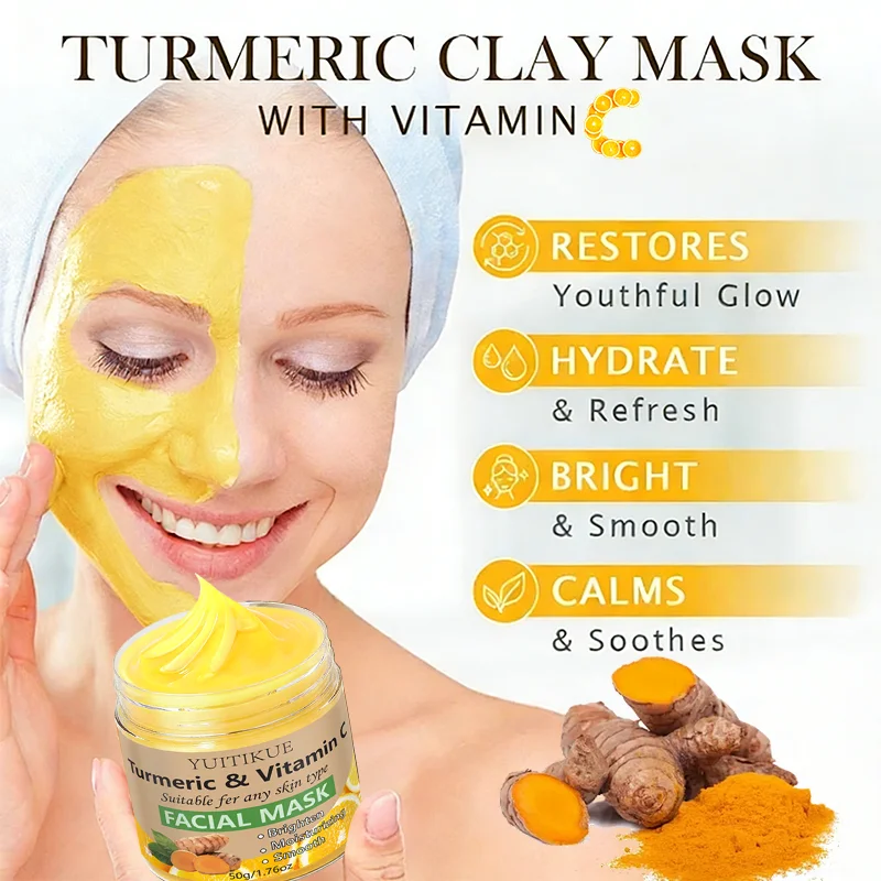 YUITIKUE Máscara Facial de Cúrcuma &amp; Vitamina C - Clareia, Hidrata e Suaviza TODOS os Tipos de Pele