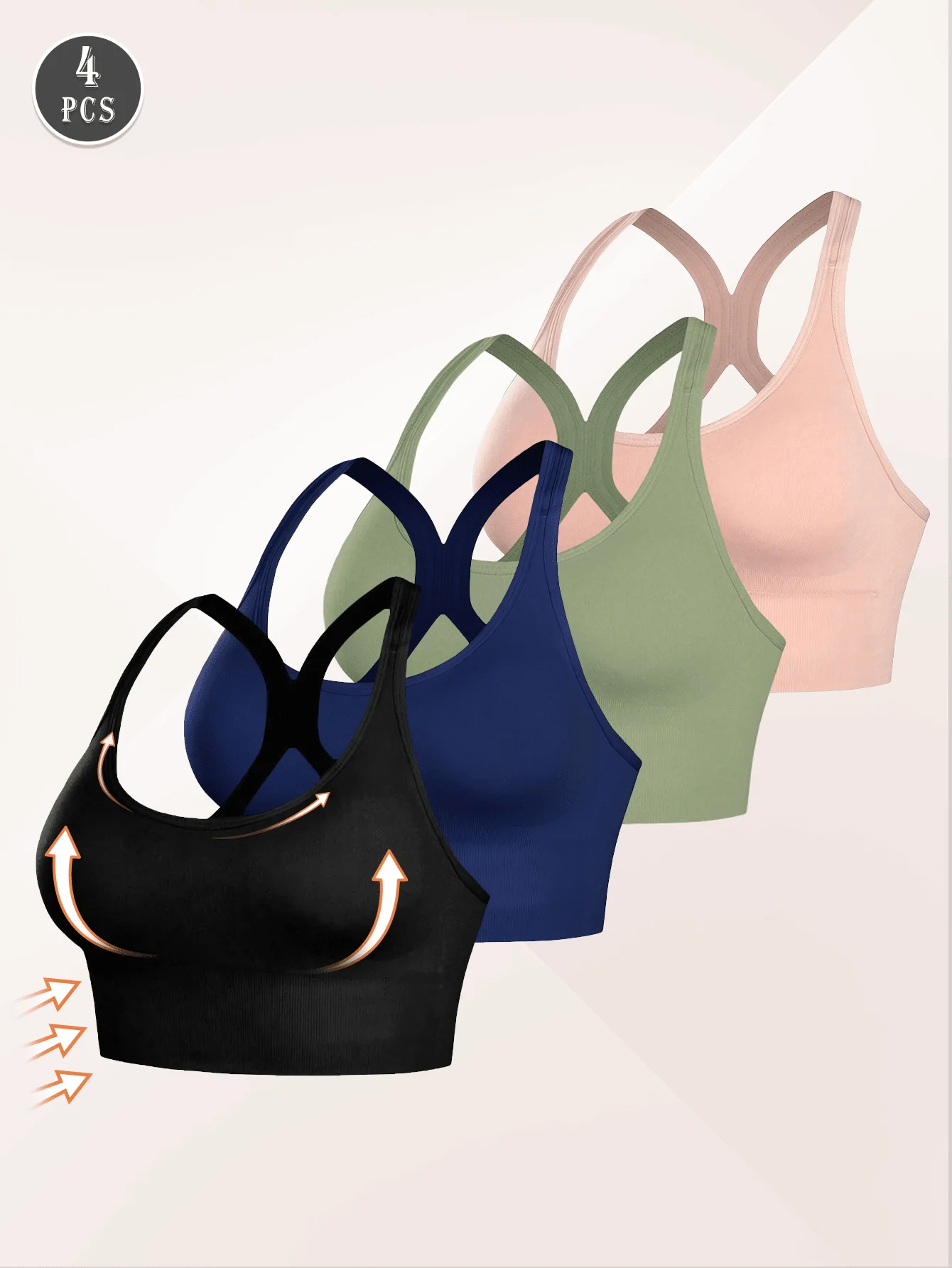 4pcs/Set Women's Seamless Shock-Absorbing Sports Bras, Lightweight & Breathable, Suitable For Yoga & Light Exercises, Beautiful