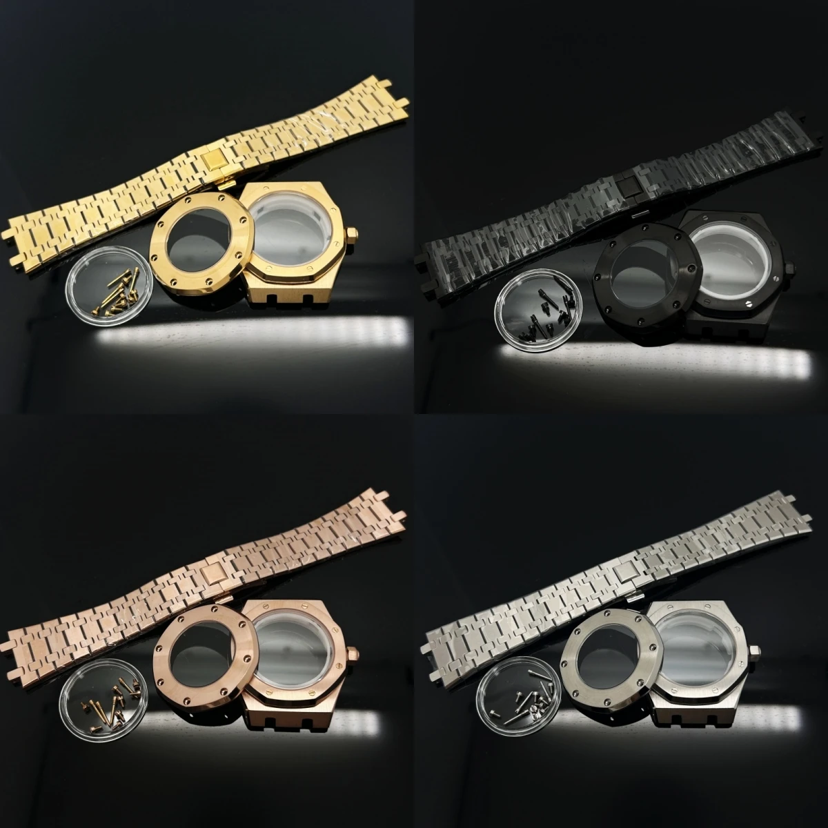 

41MM Silver Gold Black Sapphire Crystal Glass Steel Case Band Silicone Strap Fit NH35 NH36 NH70 Movement for 31.8mm Dial Hands